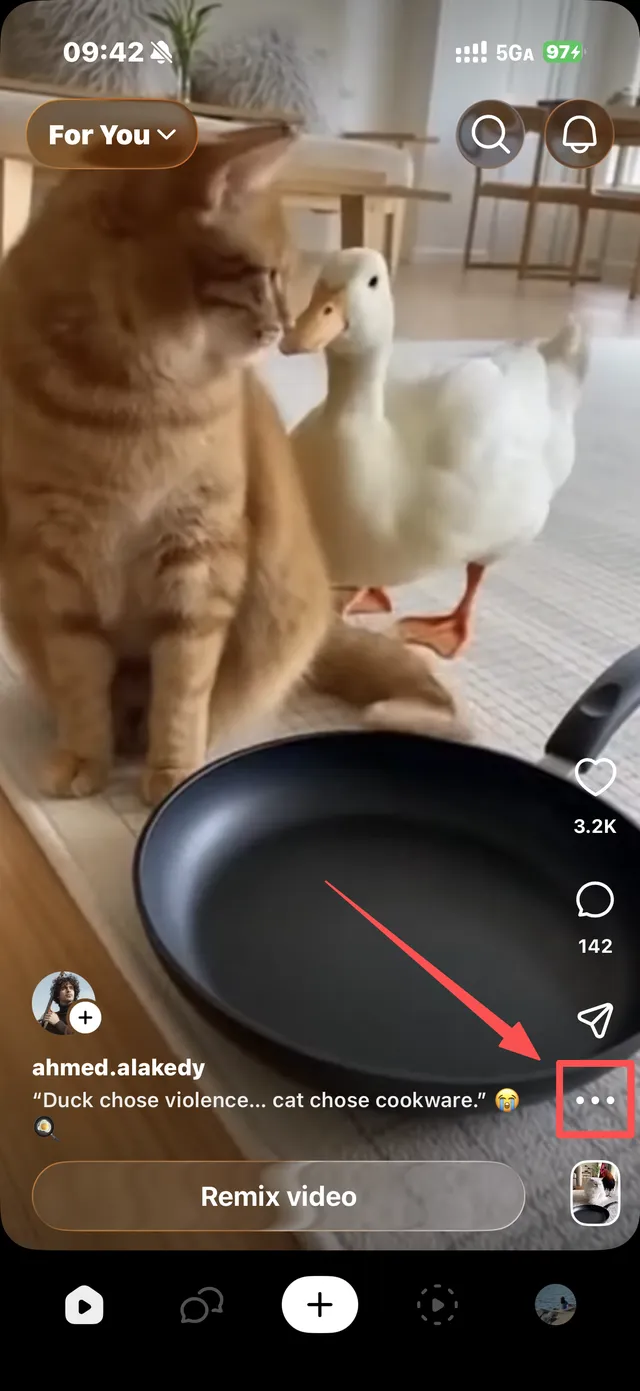 Нажмите кнопку меню на видео Sora в приложении